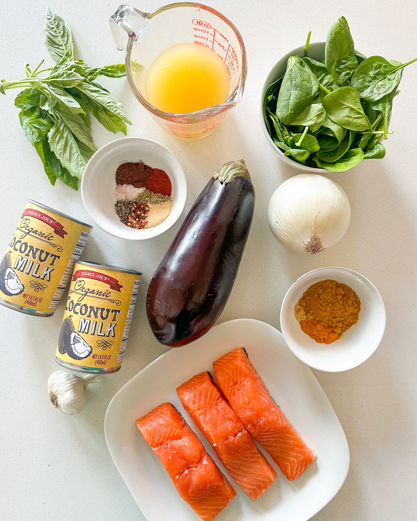 ingredients to make coconut curry salmon 