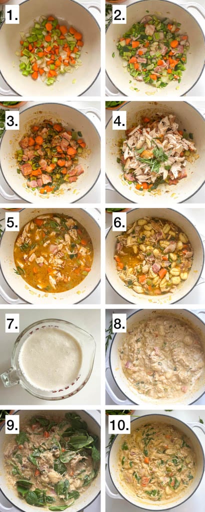 image steps to show how to make chicken gnocchi soup
