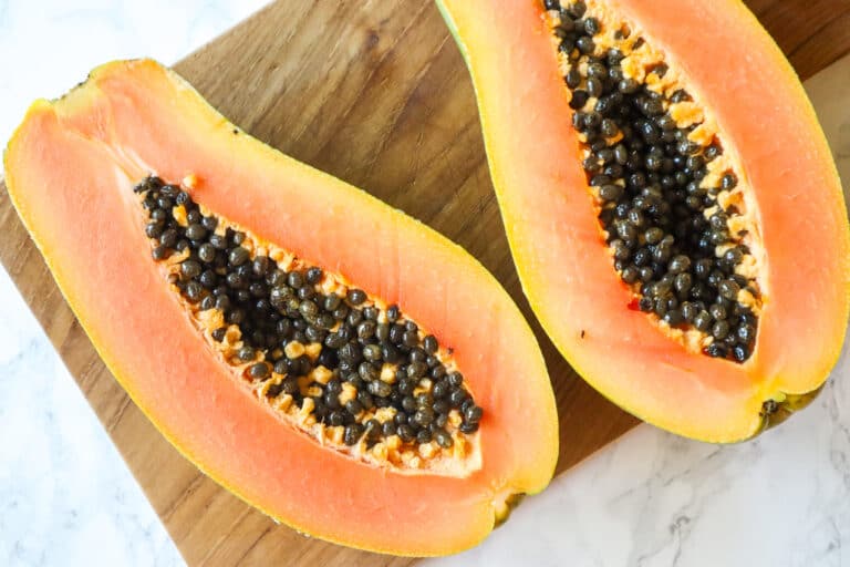 papaya fruit cut in half