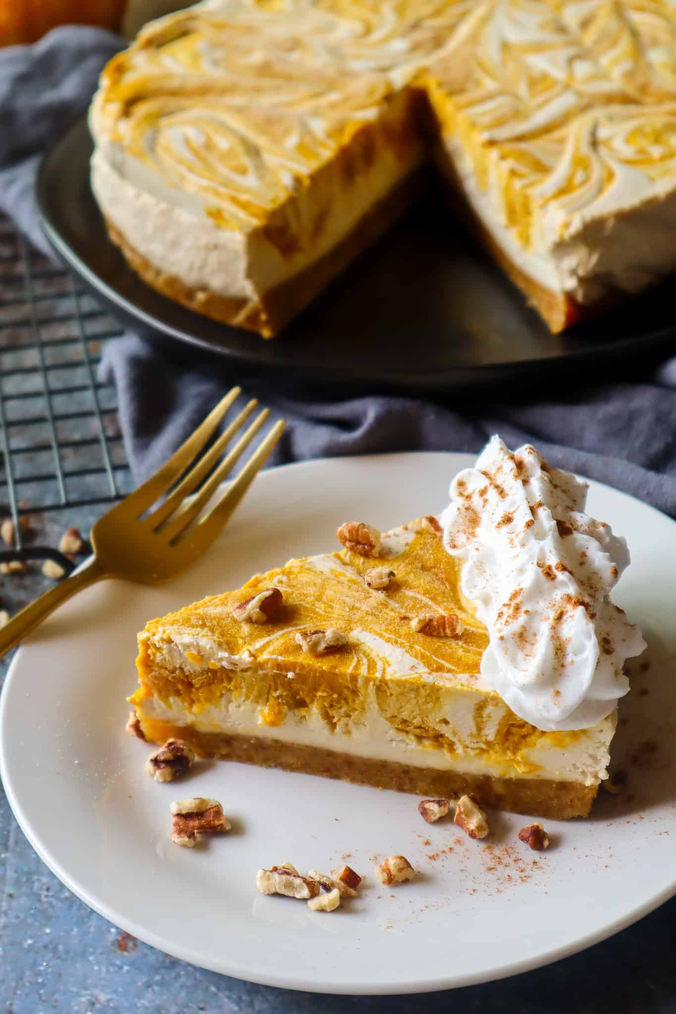 No-Bake Pumpkin Swirl Cheesecake | Vegan + GF