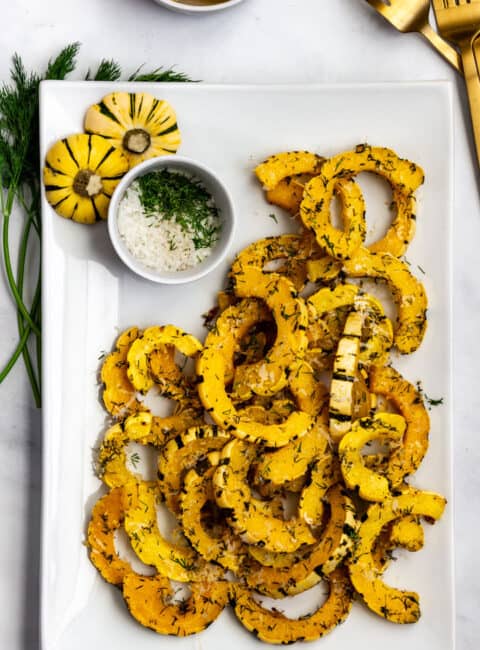 Roasted-Delicata-Squash-with-Parmesan-Dill-Pass me Some Tasty