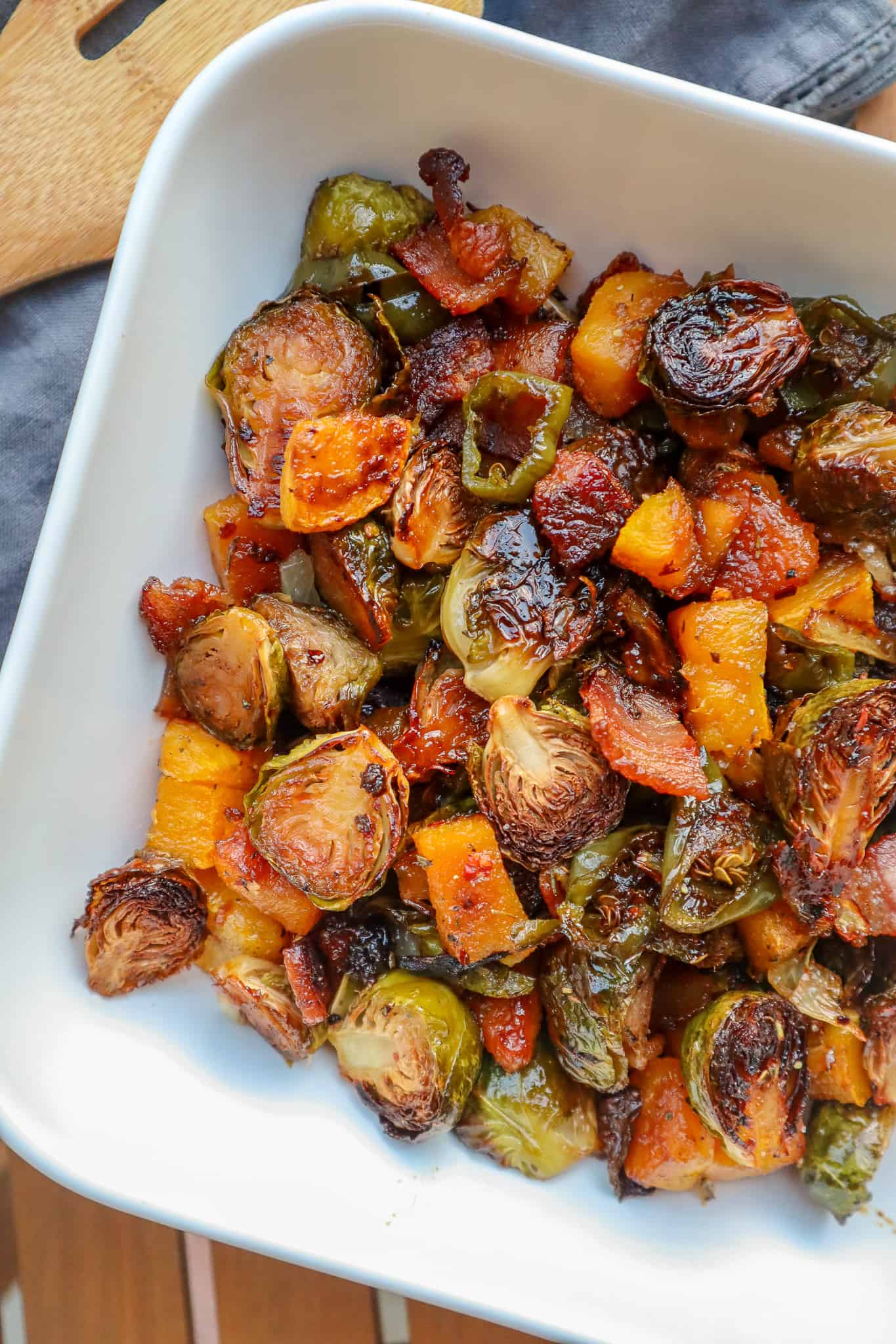 Maple Roasted Brussels Sprouts with Bacon and Butternut Squash