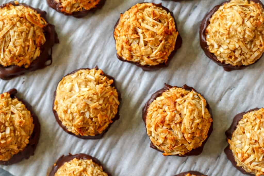 chocolate coconut macaroons on parchment paper