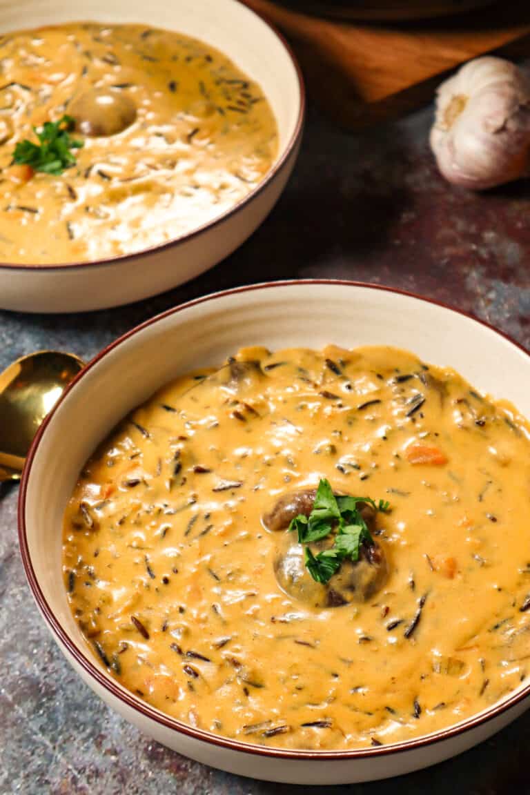 Creamy Wild Rice Mushroom Soup Vegan
