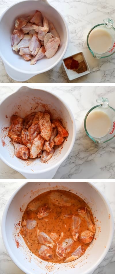 marinate the chicken wings first in non-dairy buttermilk to make gluten-free fried chicken