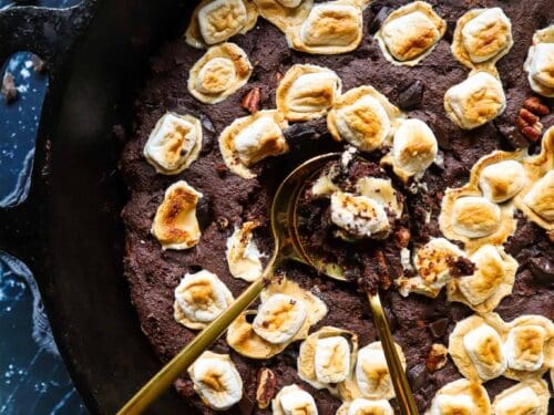 Giant Rocky Road S'mores Cookie Baked in a Skillet