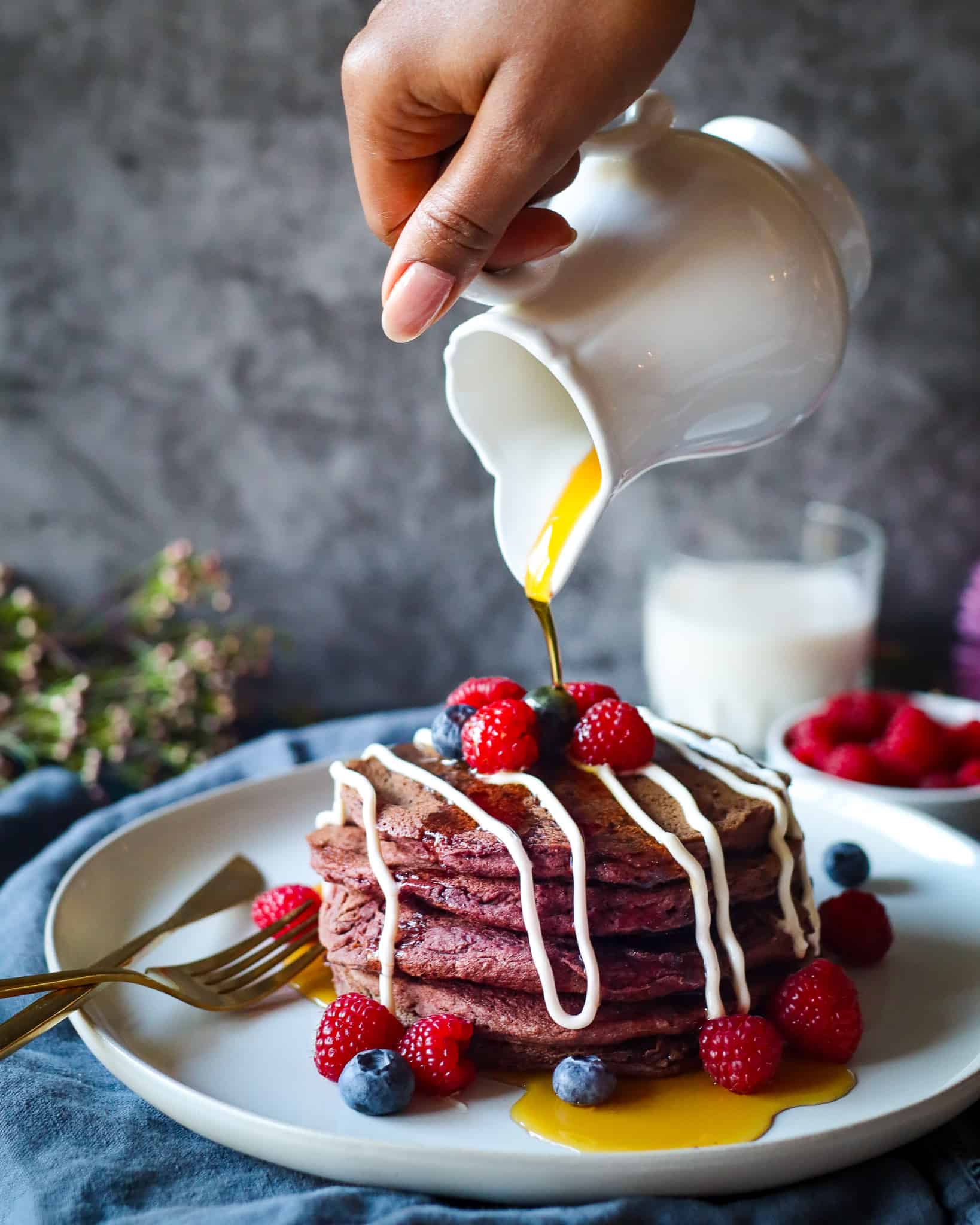 Healthy Red Velvet Beet Pancakes | Vegan + GF