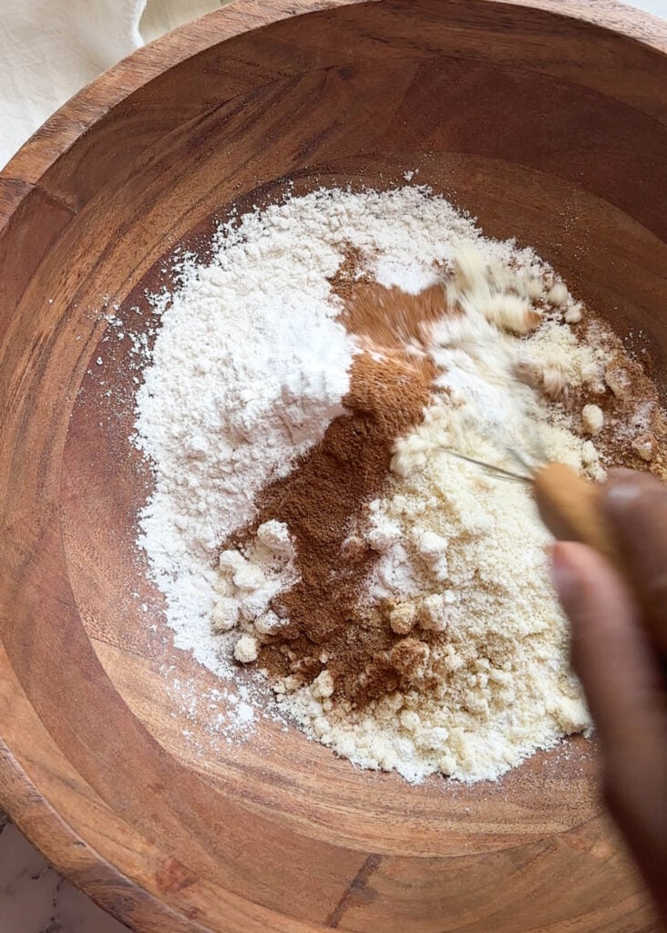 flours and spices in a wooden bowl