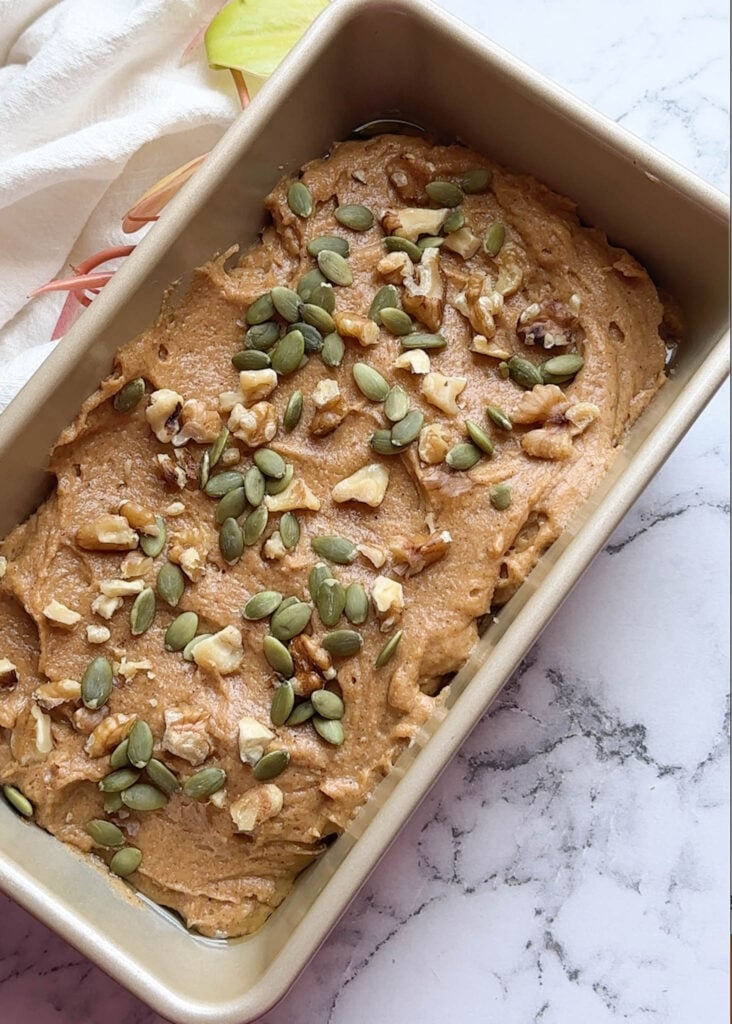 gluten free sweet potato bread in loaf pan before baking