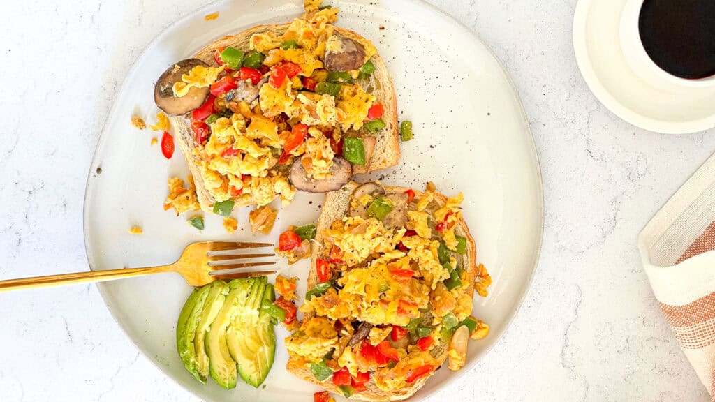 just egg scramble with vegetables on toast