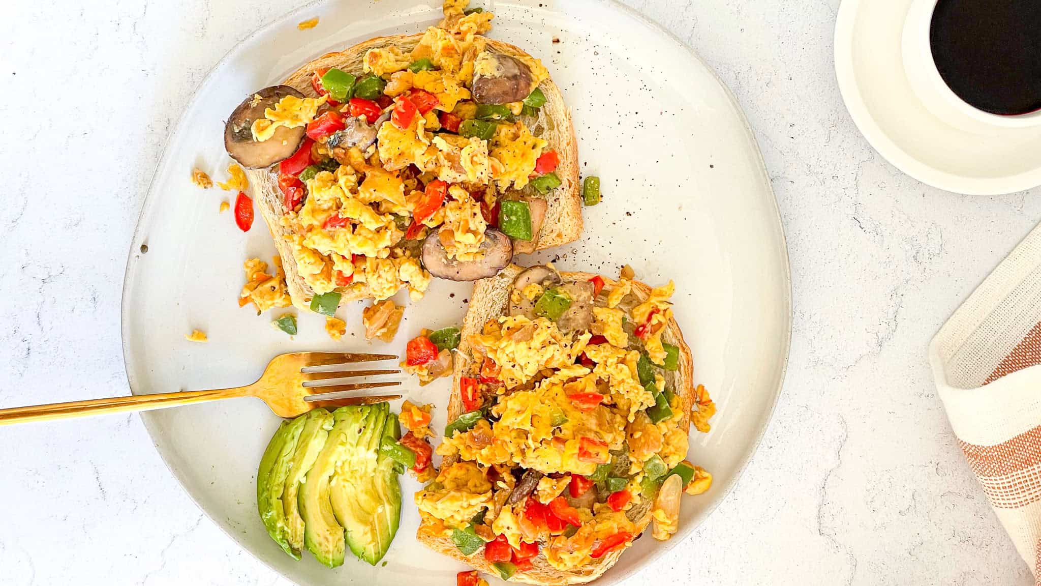 just egg scramble with vegetables on toast