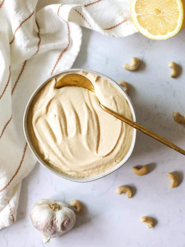 cashew cream sauce in a white bowl