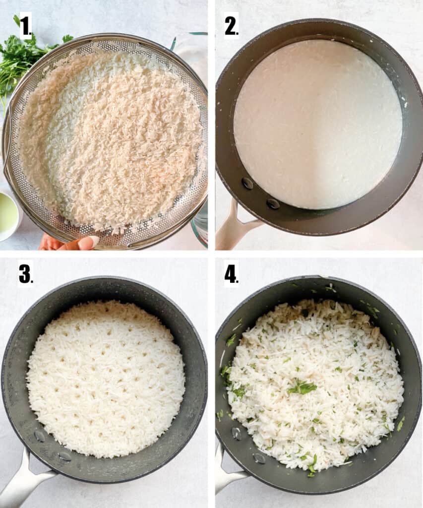 Steps  to show How to make Cilantro-Lime Coconut Rice