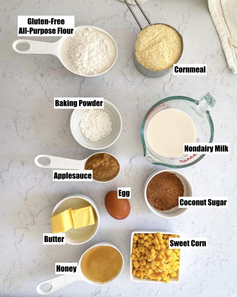Ingredients to make gluten free honey cornbread 