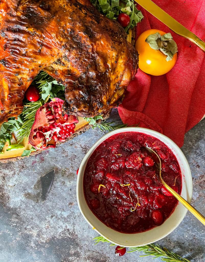 spatchcock turkey served with homemade cranberry sauce 