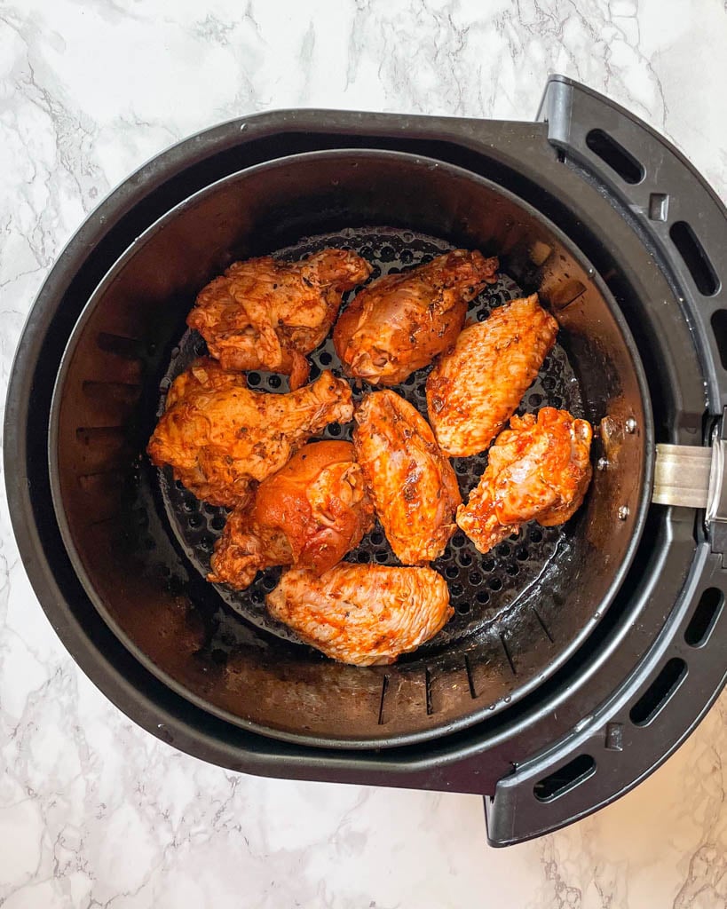 uncooked chicken wings in the air fryer