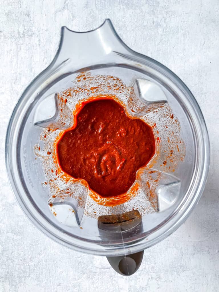 Red chile sauce for pozole in a blender