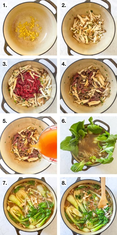 image steps to show how to make bok choy soup