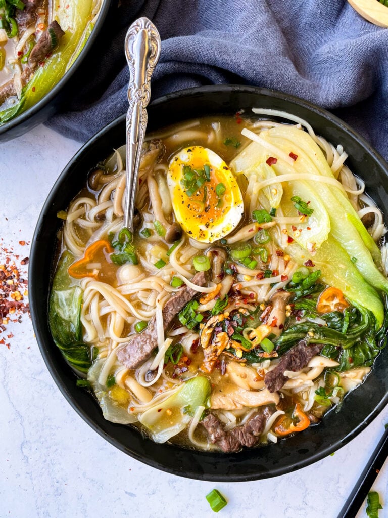 Bok Choy Soup with Ginger garlic and noodles in a large bowl