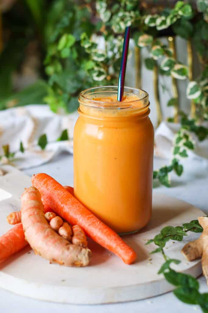 carrot smoothie with carrot ginger sea moss hemps seeds