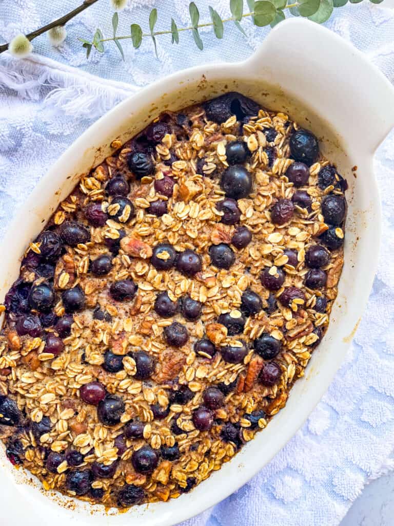 one pan oatmeal made in a baking dish.