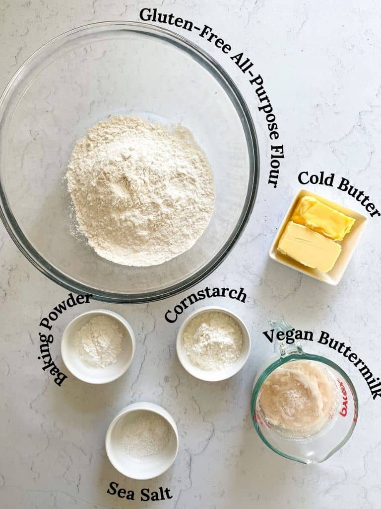 ingredients shown to make gluten free vegan buttermilk biscuits 