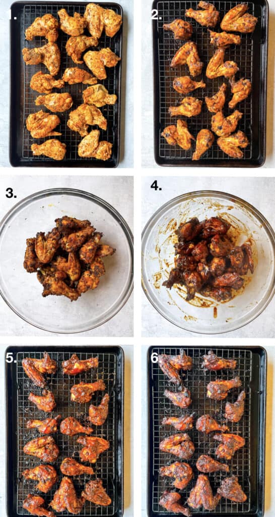 the 6 step process of baking bbq chicken wings