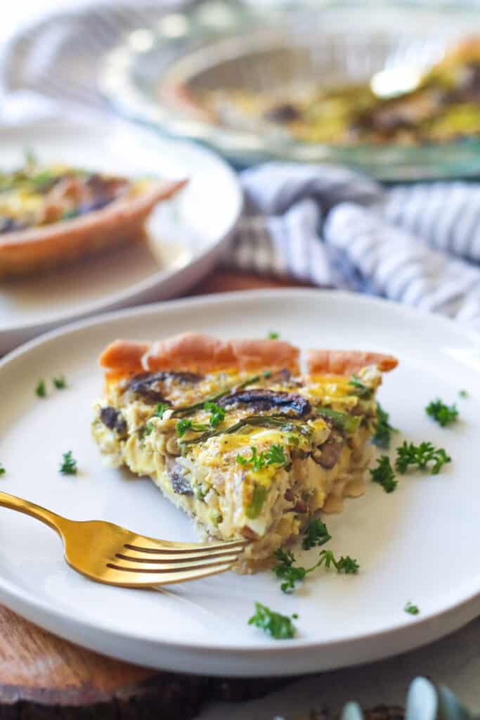 just egg vegan quiche with asparagus and mushrooms