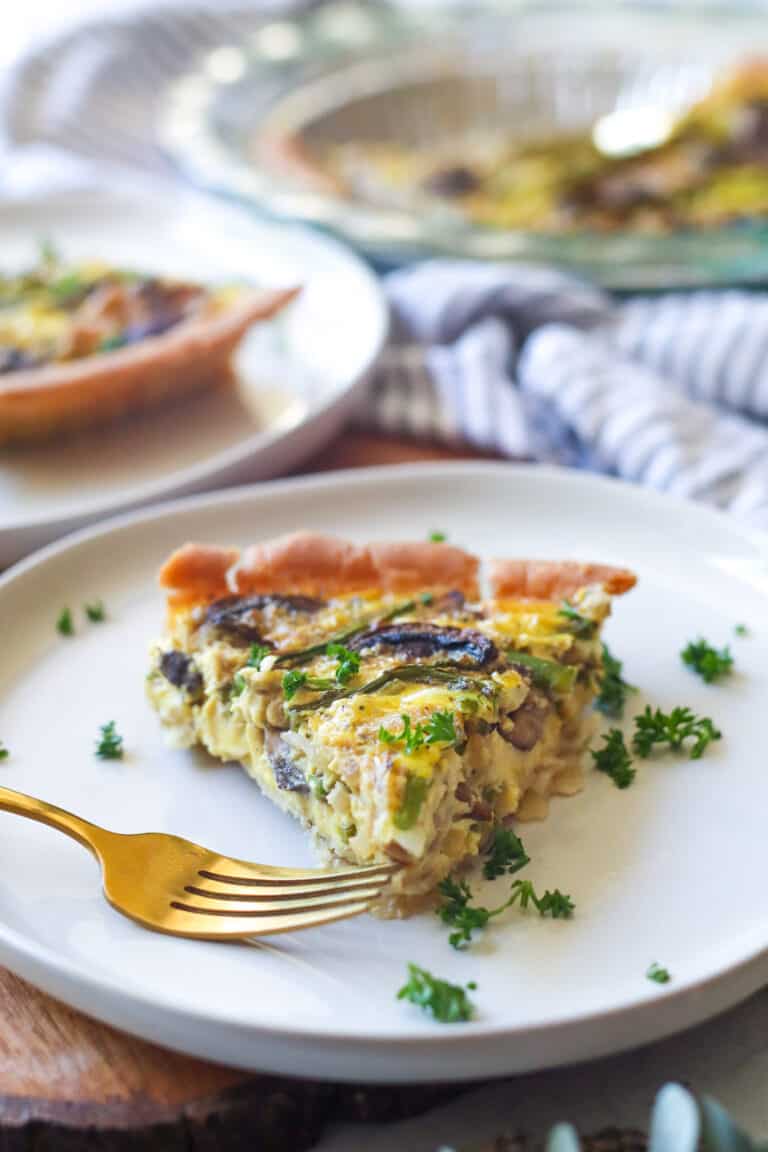 Just Egg quiche with asparagus and mushrooms vegan and gluten free