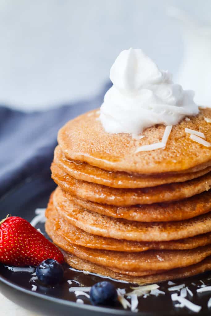stack of gluten-free vegan pancakes made with buckwheat flour