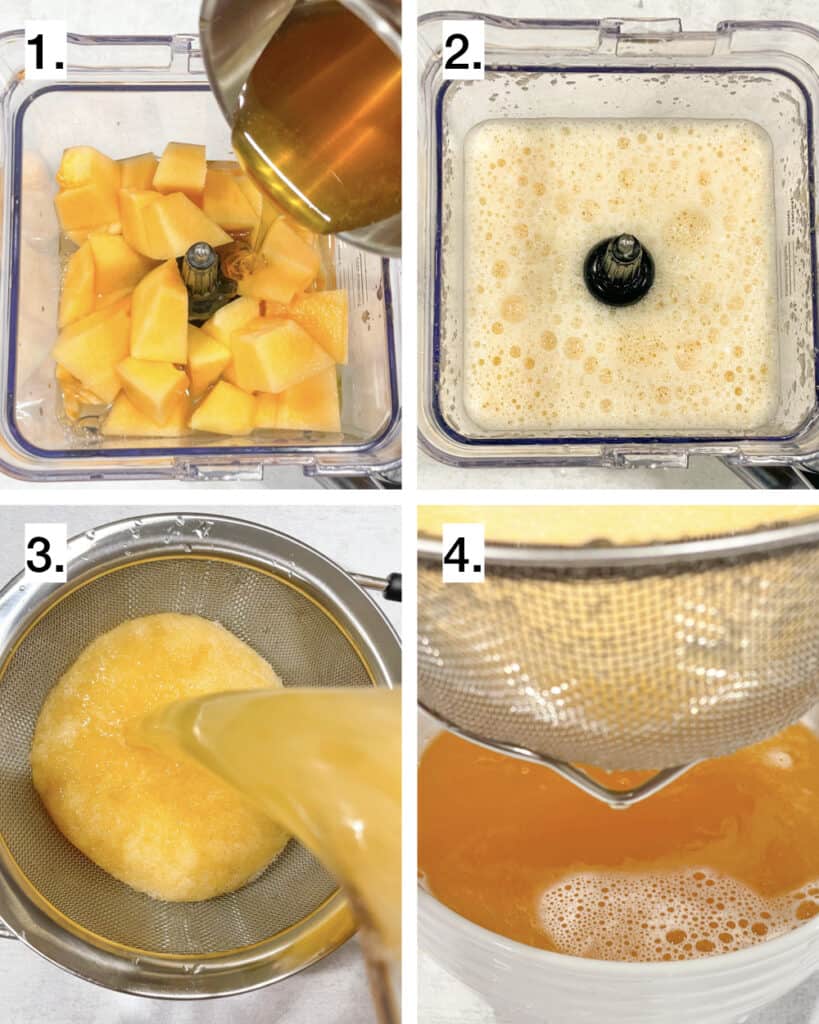 steps shown on how to make cantaloupe juice