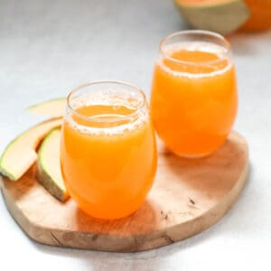 two glasses of fresh homemade cantaloupe juice