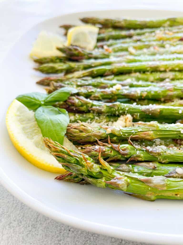 close up view of asparagus on a plate