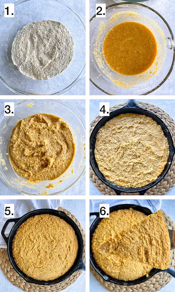 six visuals depicting how to make sweet potato cornbread