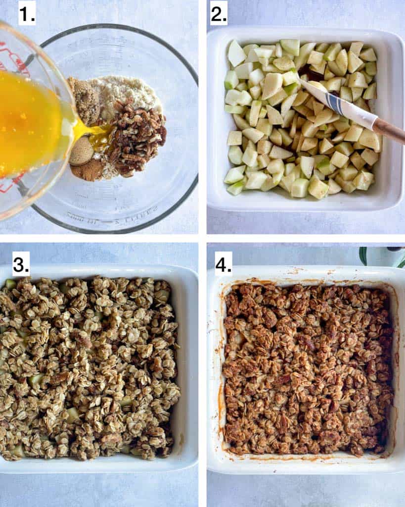 a 4 step visual showing how to make gluten free apple crisp