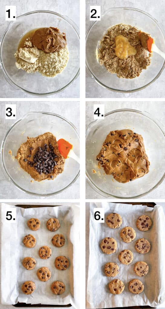 6 step visual showing how to make protein cookies