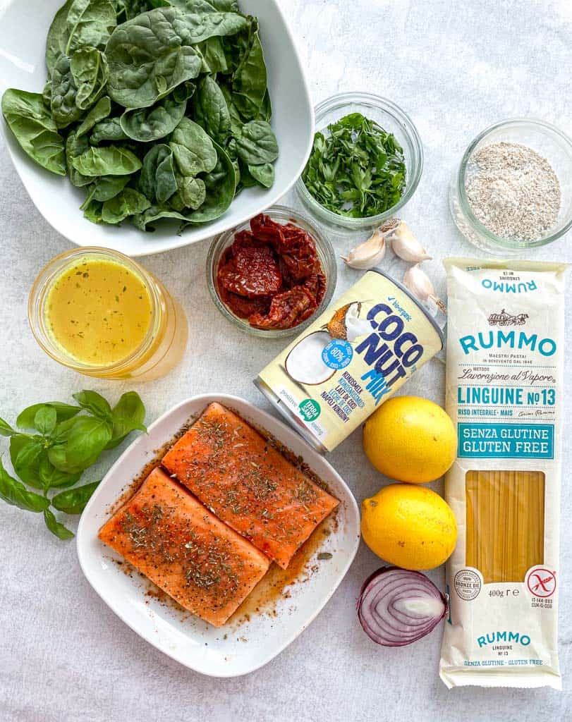 ingredients to make salmon pasta