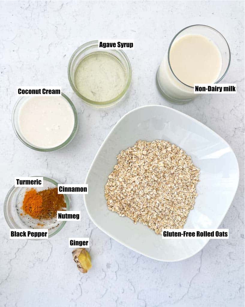 ingredients to make golden turmeric oatmeal