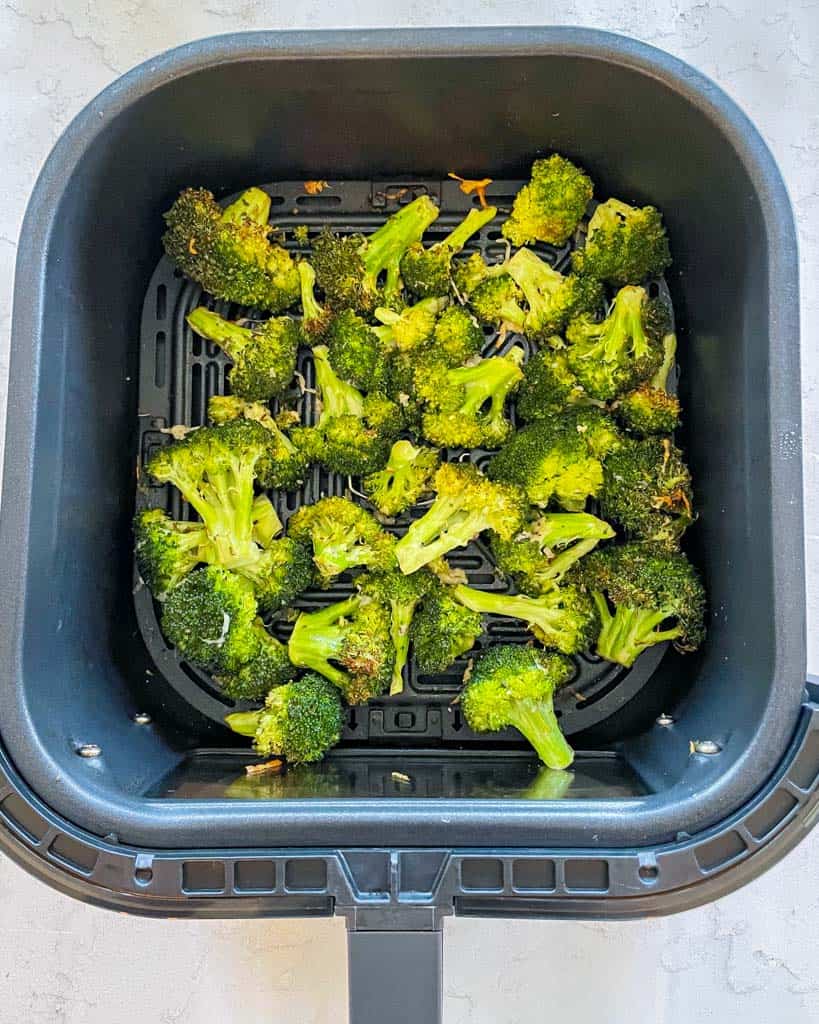 air fryer full of broccoli