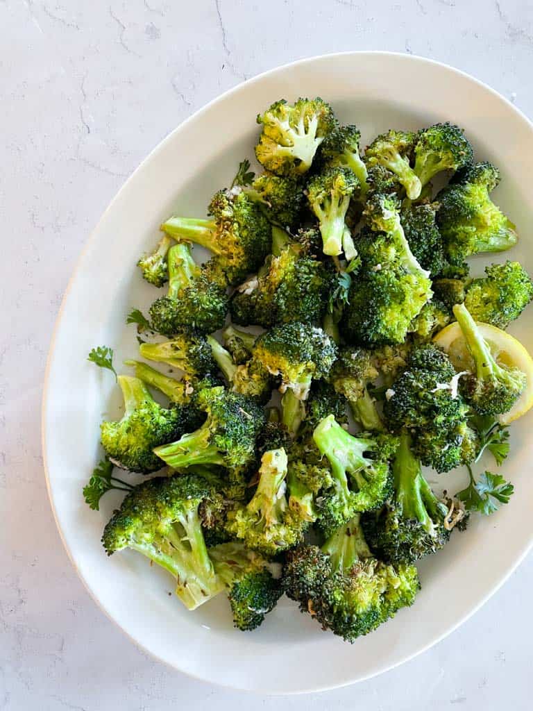 plate of air fryer "roasted" broccoli