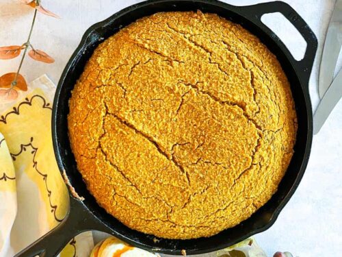 Pumpkin Cornbread Made in Cast Iron Skillet - Tender, Delicious Fall Fave!