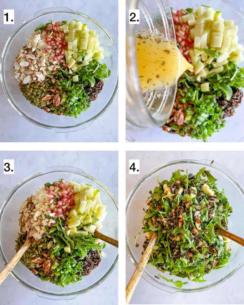 four step visual of how to make wild rice salad