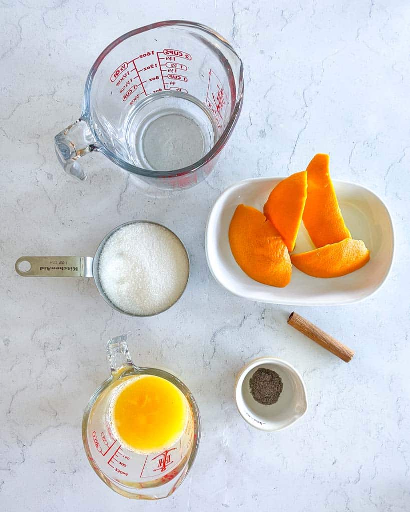 ingredients needed to make orange simple syrup