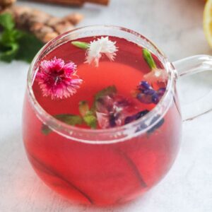 close up of hibiscus tea in a mug