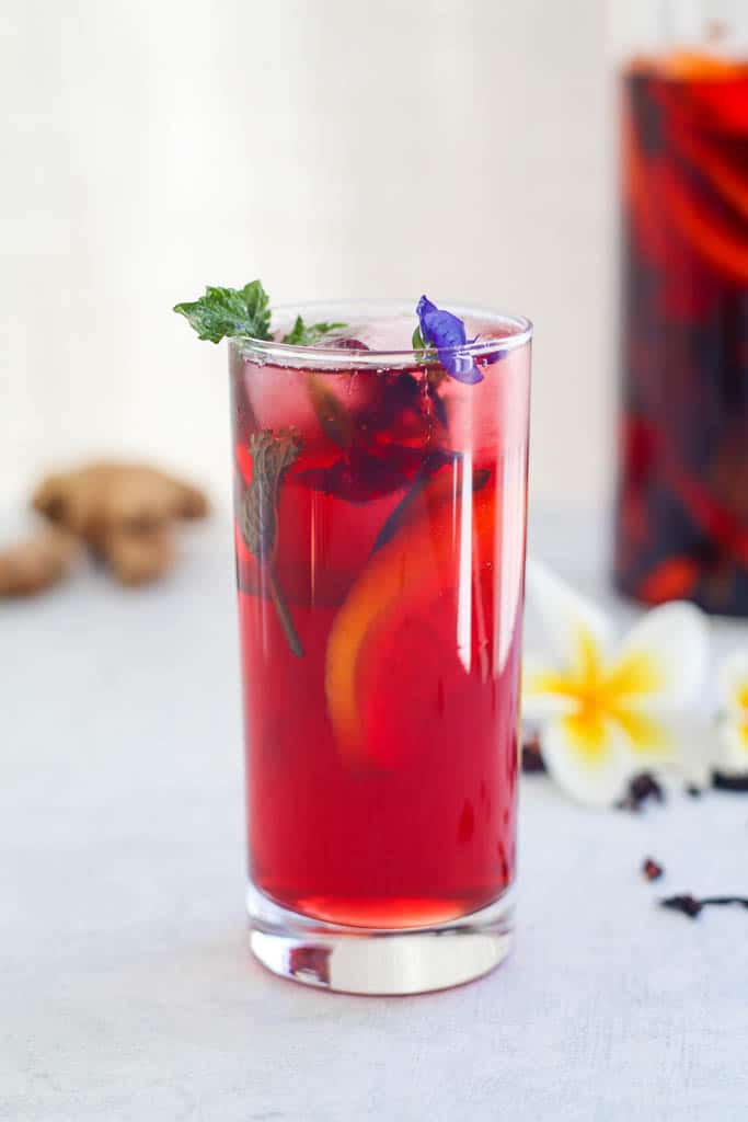 a glass of iced hibiscus tea