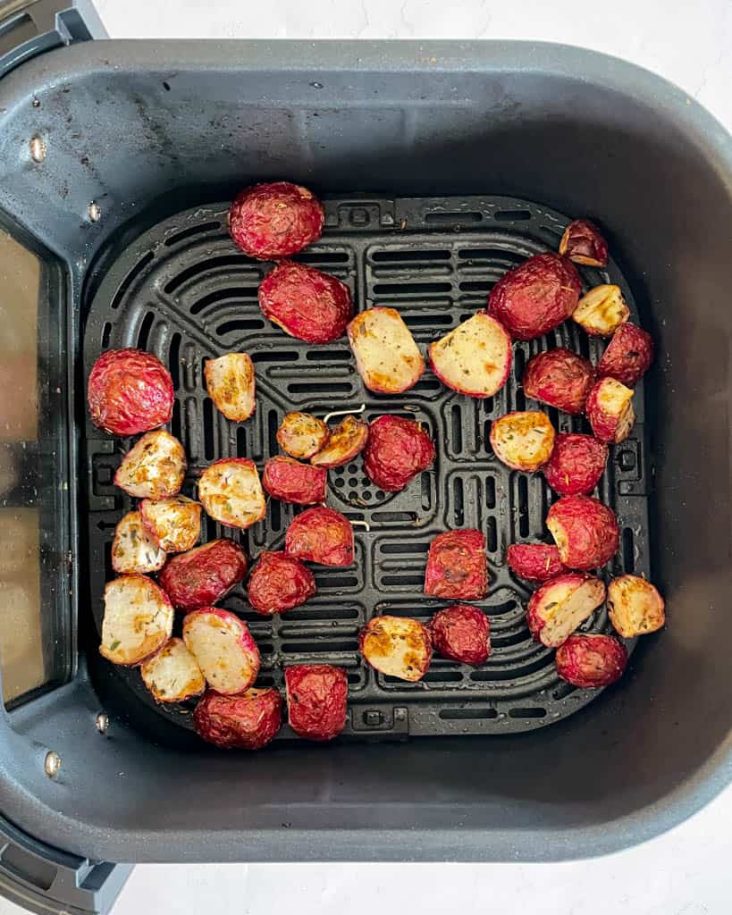 roasted radishes in the air fryer basket