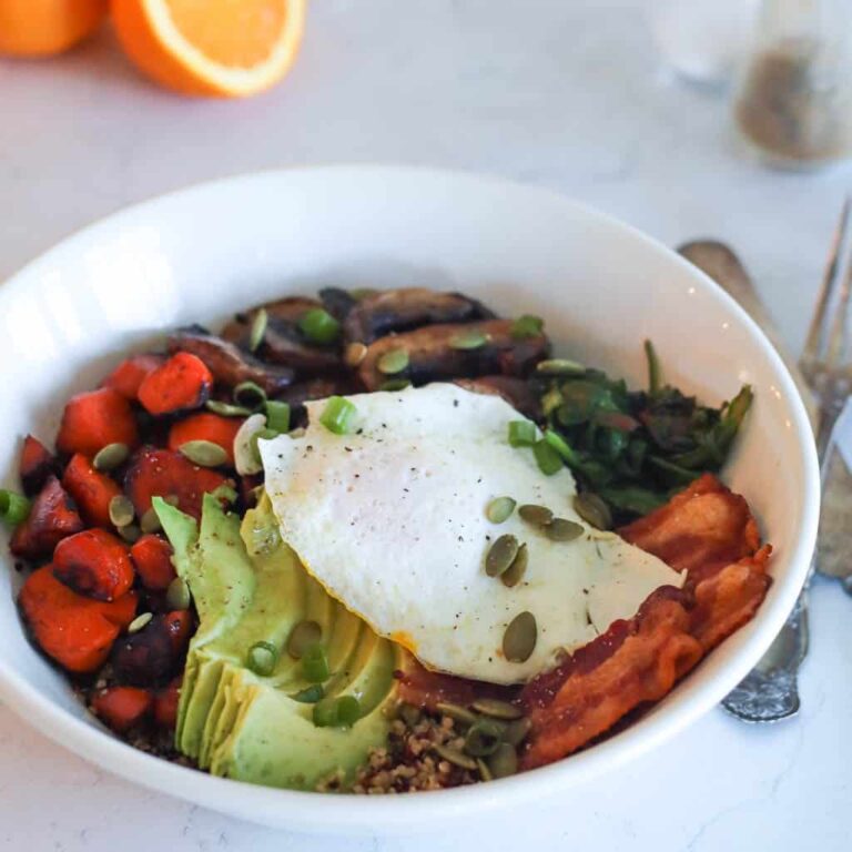 close up view of quinoa breakfast bowl