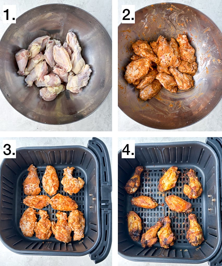 4 step visual of air fried chicken wings
