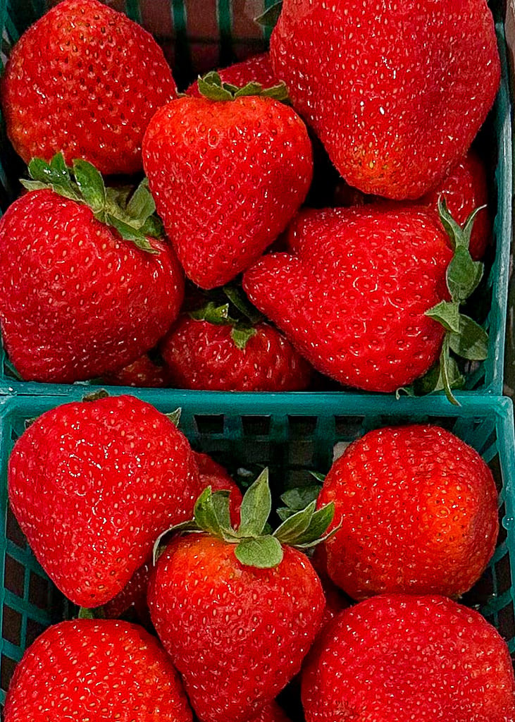 overhead view of ripe strawberries