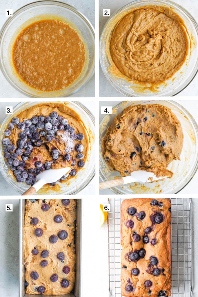 steps to show how to make lemon blueberry bread
